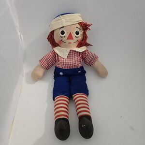 Knickerbocker Raggedy Andy Collectible Doll Red Hair Blue Outfit 1960s Vintage